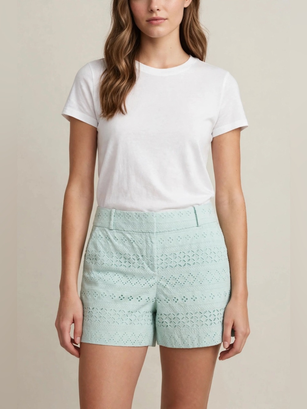 LOFT Light Mint Eyelet Bermuda Shorts